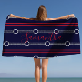 Preppy Cute Navy Personlig Namn Beach Towel