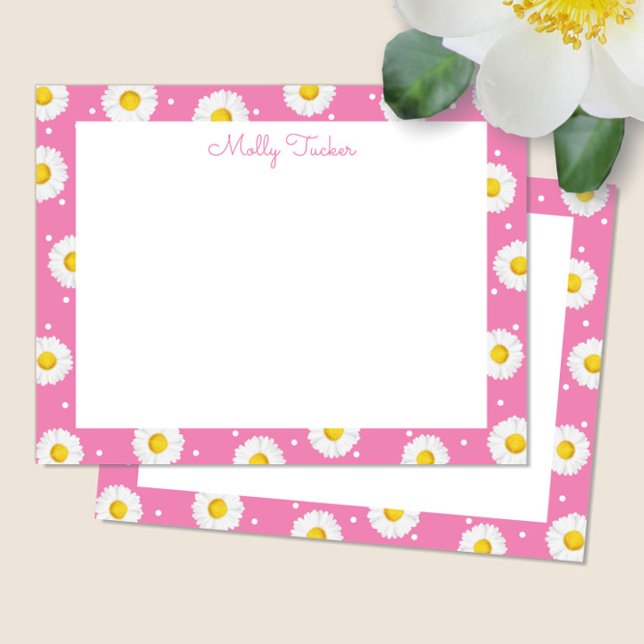 Preppy Daisies Blommig akvarell Rosa och Gul Anteckningskort (Skapare uppladdad)