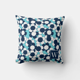 Preppy Daisy Blomning – Turkos & Marinblå Monogram Kudde