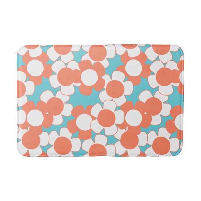 Preppy Daisy Bloom – Coral & Turquoise Badrumsmatta (Framsidan)