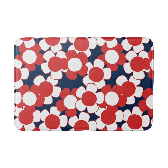 Preppy Daisy Bloom – Röd & Marinblå  Badrumsmatta (Framsidan)