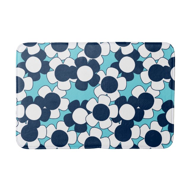Preppy Daisy Bloom – Turquoise & Navy  Badrumsmatta (Framsidan)