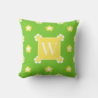 Preppy Daisy-fält – Gul & Lime Monogram Kudde