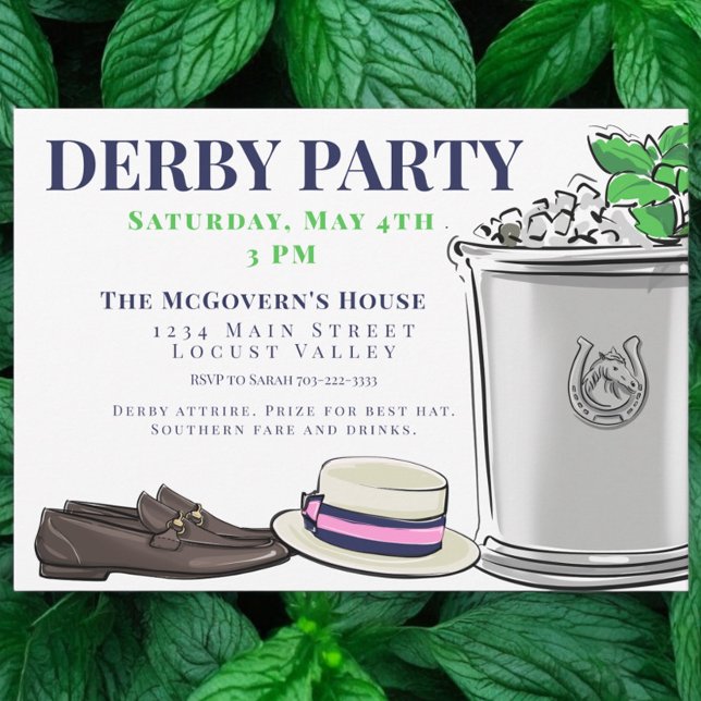 Preppy Derby Party Mode Mint Julep Inbjudningar (Skapare uppladdad)