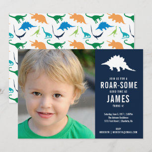 Preppy Dinosaur Silhouette Födelsedagsfest Foto Inbjudningar