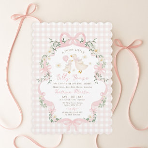 Preppy Dum Goose Rosa Bow Tjej Baby Shower Inbjudningar