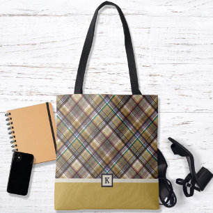 Preppy Earth Tones Play Monogram Tote Bag Tygkasse