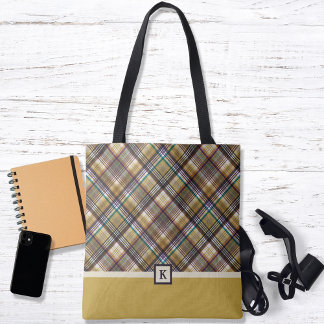 Preppy Earth Tones Play Monogram Tote Bag Tygkasse