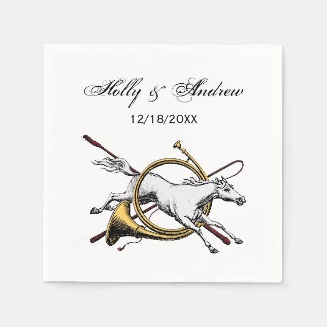 Preppy Equestrian Horse Jumping through Horn Färg Pappersservett (Framsidan)