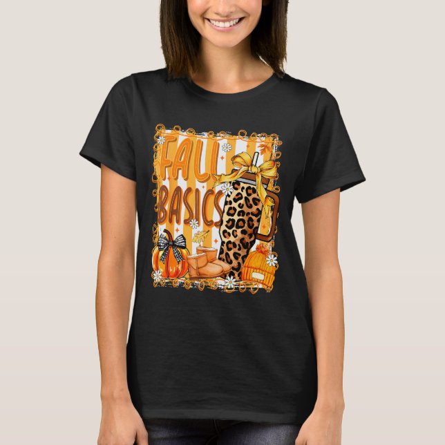 Preppy Fall Basics Coquette Bow Pumpkin Autumn Wom T Shirt (Framsida)
