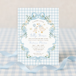 Preppy Fånig Goose Blue Bow Boy Shower Inbjudningar