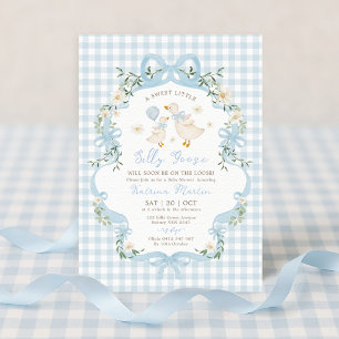 Preppy Fånig Goose Blue Bow Boy Shower Inbjudningar