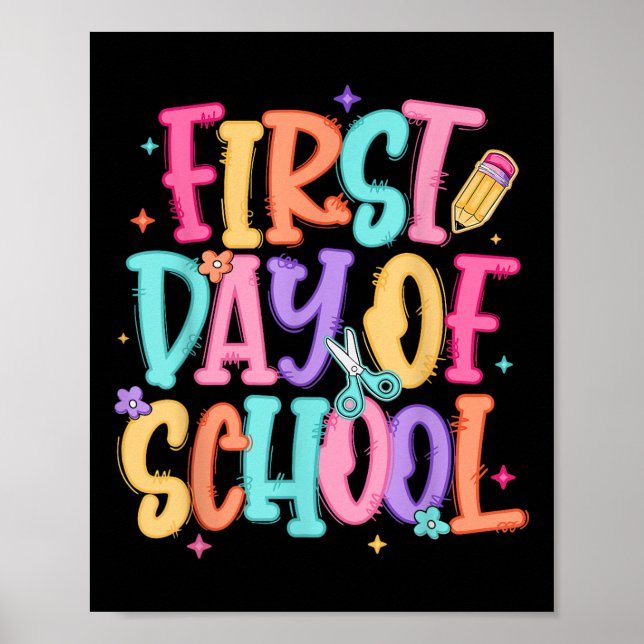 Preppy First Day Of School Teacher Girls Kids Back Poster (Framsidan)