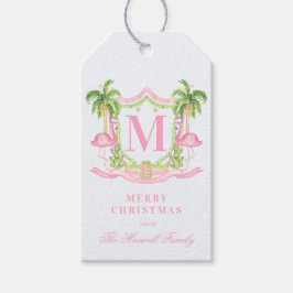 Preppy Flamingo Christmas Crest Presentetikett