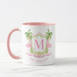 Preppy Flamingo Christmas Monogram Crest Mugg