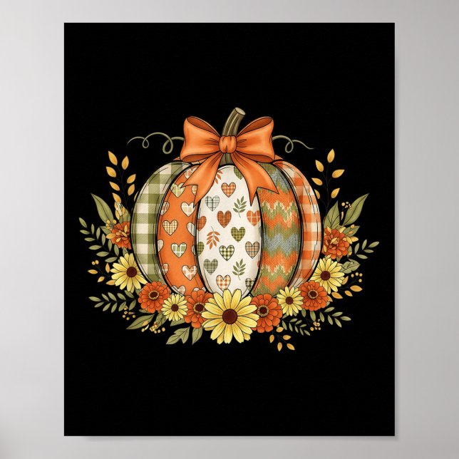 Preppy Floral Fall Pumpkin Lace Coquette Bow Hallo Poster (Framsidan)