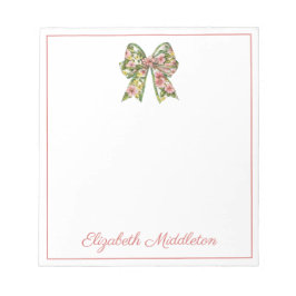 Preppy Floral Pink and Green Bow Personalized Anteckningsblock