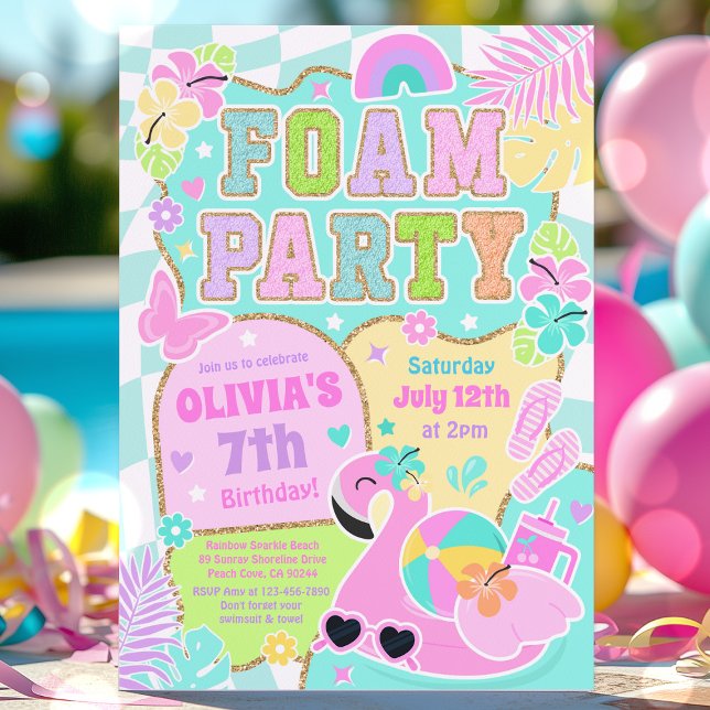 Preppy Foam Födelsedagsfest Foam Bassäng Birthday Inbjudningar (Skapare uppladdad)