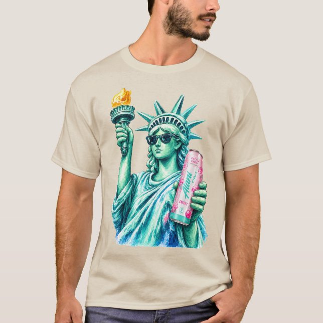 Preppy Frihetsgudinnan Bomullssocker Energidryck T Shirt (Framsida)