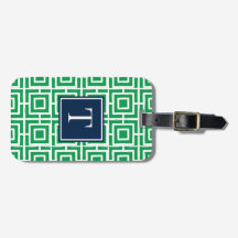 Preppy fyrkantig gittermonogram - Grön & Marinblå