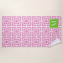 Preppy fyrkantig gittermonogram – Rosa & Lime