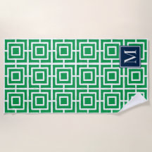Preppy Fyrkantigt Gittermonogram – Grönt & Marinbl