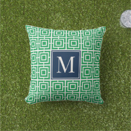 Preppy fyrkantigt gittermonogram – Grönt & Marinbl Kudde