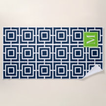 Preppy fyrkantigt gittermonogram – Marinblå & Lime