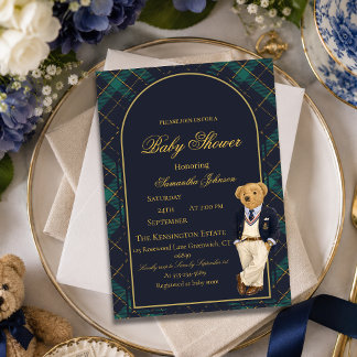 Preppy gammaldags teddybjörn baby shower inbjudningar