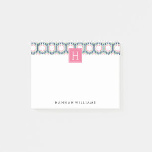 Preppy Geometric Mönster Monogram Post-it Block