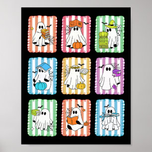 Preppy Ghost Reading Bokar Teacher Halloween Libra Poster