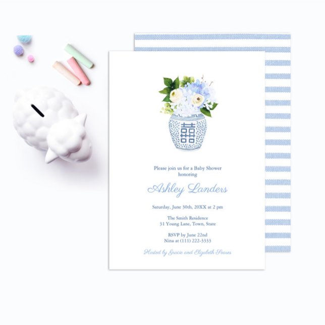 Preppy Ginger Burk Blue Blommigt Boy Shower Inbjudningar (Skapare uppladdad)