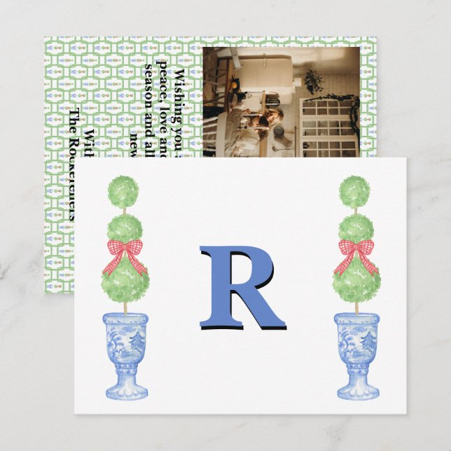 Preppy Ginger Burk Monogram Photo jul Card Anteckningskort (Fram/baksida)