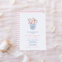 Preppy Ginger Burk Rosa Blommigt Girl Baby Shower Inbjudningar