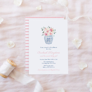 Preppy Ginger Burk Rosa Blommigt Girl Baby Shower Inbjudningar