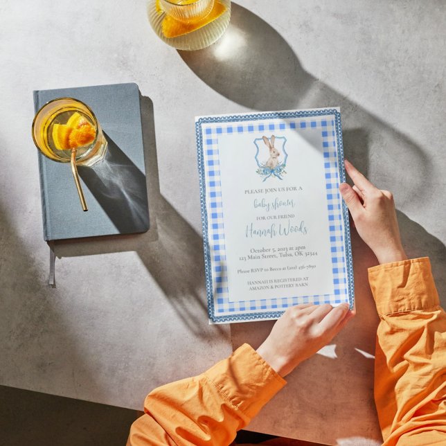 Preppy Gingham Bunny Baby Shower Inbjudningar (Skapare uppladdad)
