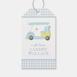 Preppy Gingham Watercolor Blue Monogram Golf Cart Presentetikett