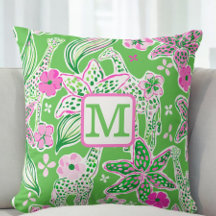 Preppy Giraffer Lily Monogram / Grön Rosa Blommig