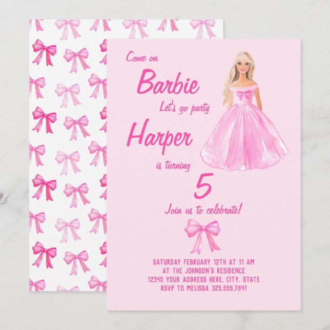 Preppy Girl Doll Birthday Coquette Inbjudningar (Fram/baksida)