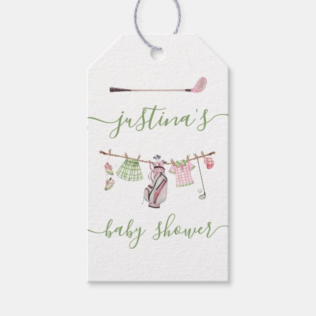Preppy Girl Golf Baby Shower Clothesline Presentetikett (Framsidan)