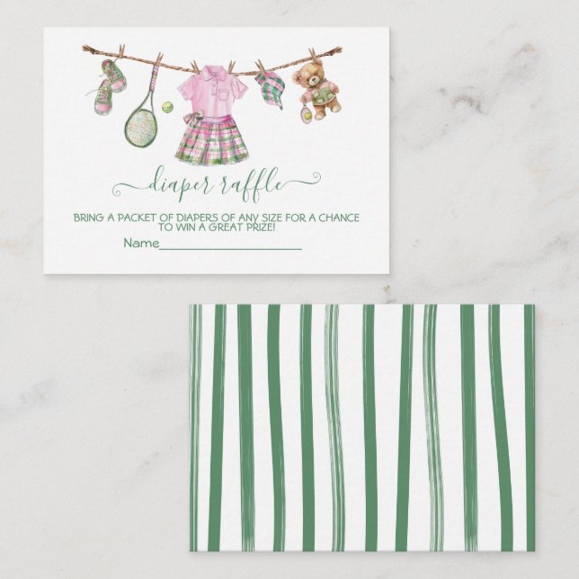 Preppy Girl Tennis clothesline Diaper Raffle Card Tilläggskort (Fram/baksida)