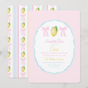 Preppy Girls Summer Lemon First Birthday Inbjudningar