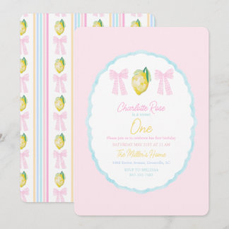 Preppy Girls Summer Lemon First Birthday Inbjudningar