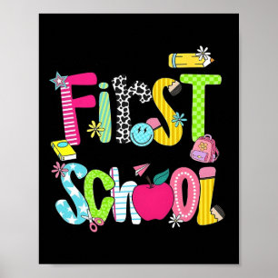 Preppy Glad Första Skoldagen Lärare Tjej Bak Poster