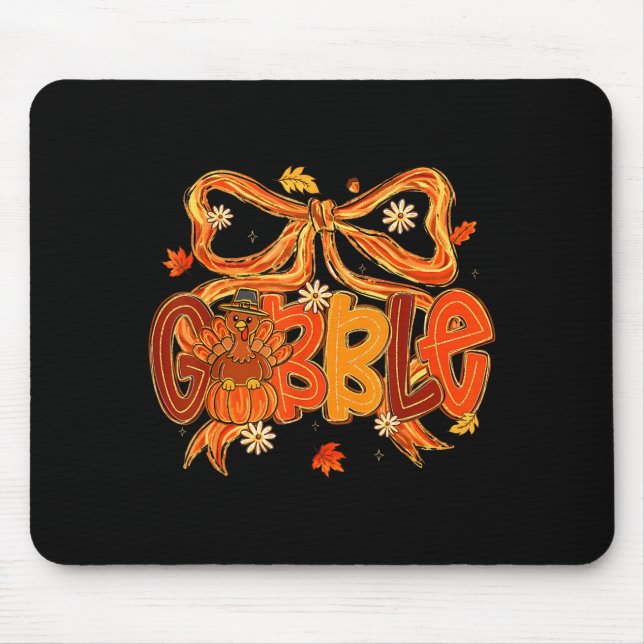 Preppy Gobble Coquette Bow Turkey Thanksgiving Fal Musmatta (Framsidan)