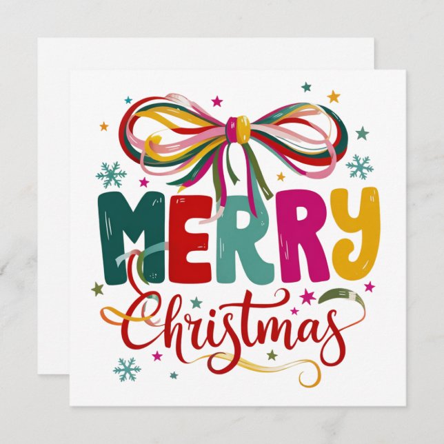 Preppy God Jul Coquette Bow Jul  Julkort (Fram/baksida)