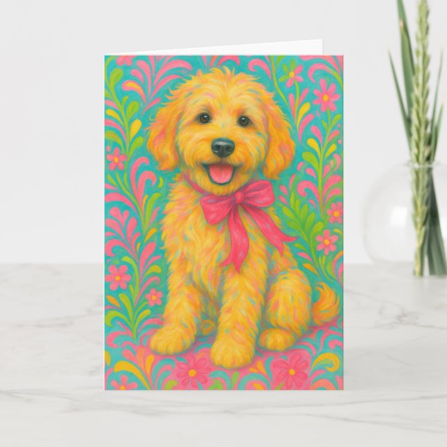 Preppy Golden Doodle Kort (Framsida)