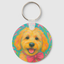 Preppy Golden Doodle Nyckelring