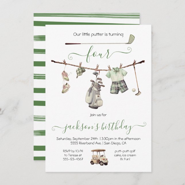 Preppy Golf Boy Födelsedagsfest Inbjudningar (Fram/baksida)