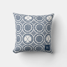 Preppy Golf Damask - Balls & Clubs in Navy & White Kudde